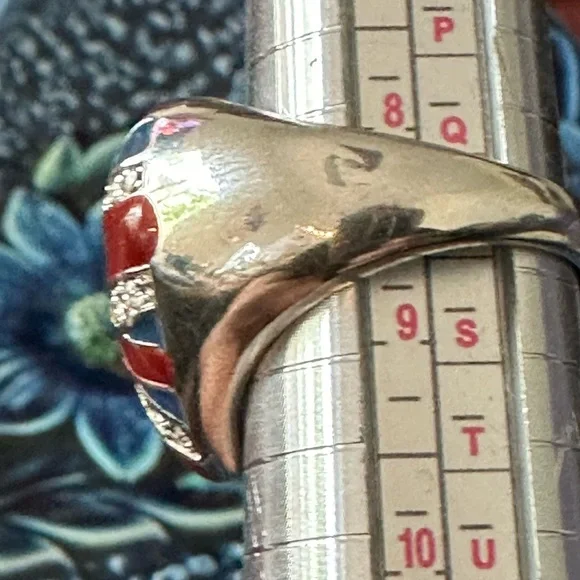 🇬🇧London Union Jack heart rhinestone & enamel ring - Picture 2 of 5